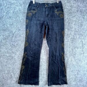 Boston‎ Proper Jeans Women 8 Blue Denim Y2K Stretch Studded Paisley Dark Boot